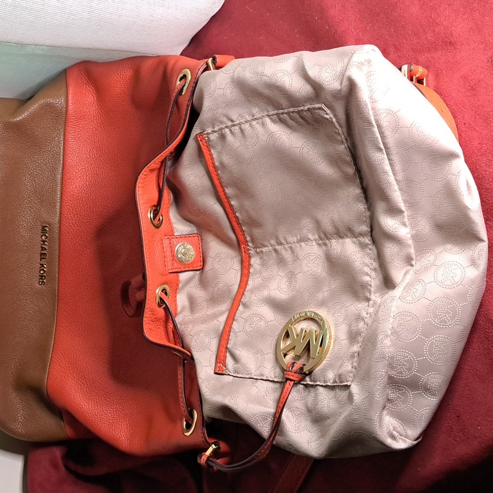 SOLD 🎁 NEW Michael Kors Orange & Brown Soft Pebble Leather Shoulder Bag - Picture 11 of 13